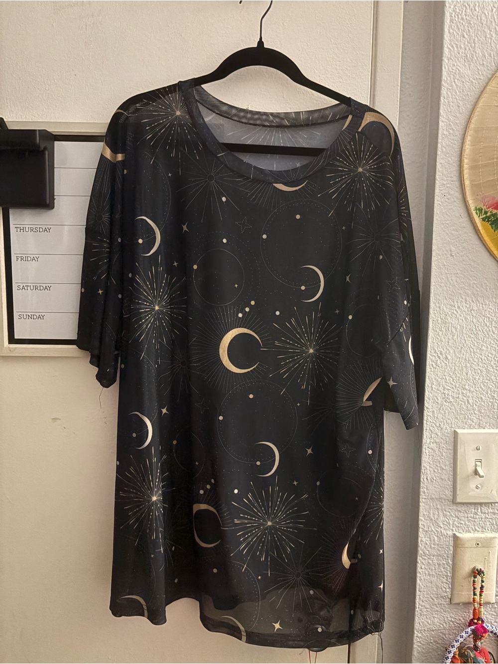 Moon & Star Print Black Women's Top